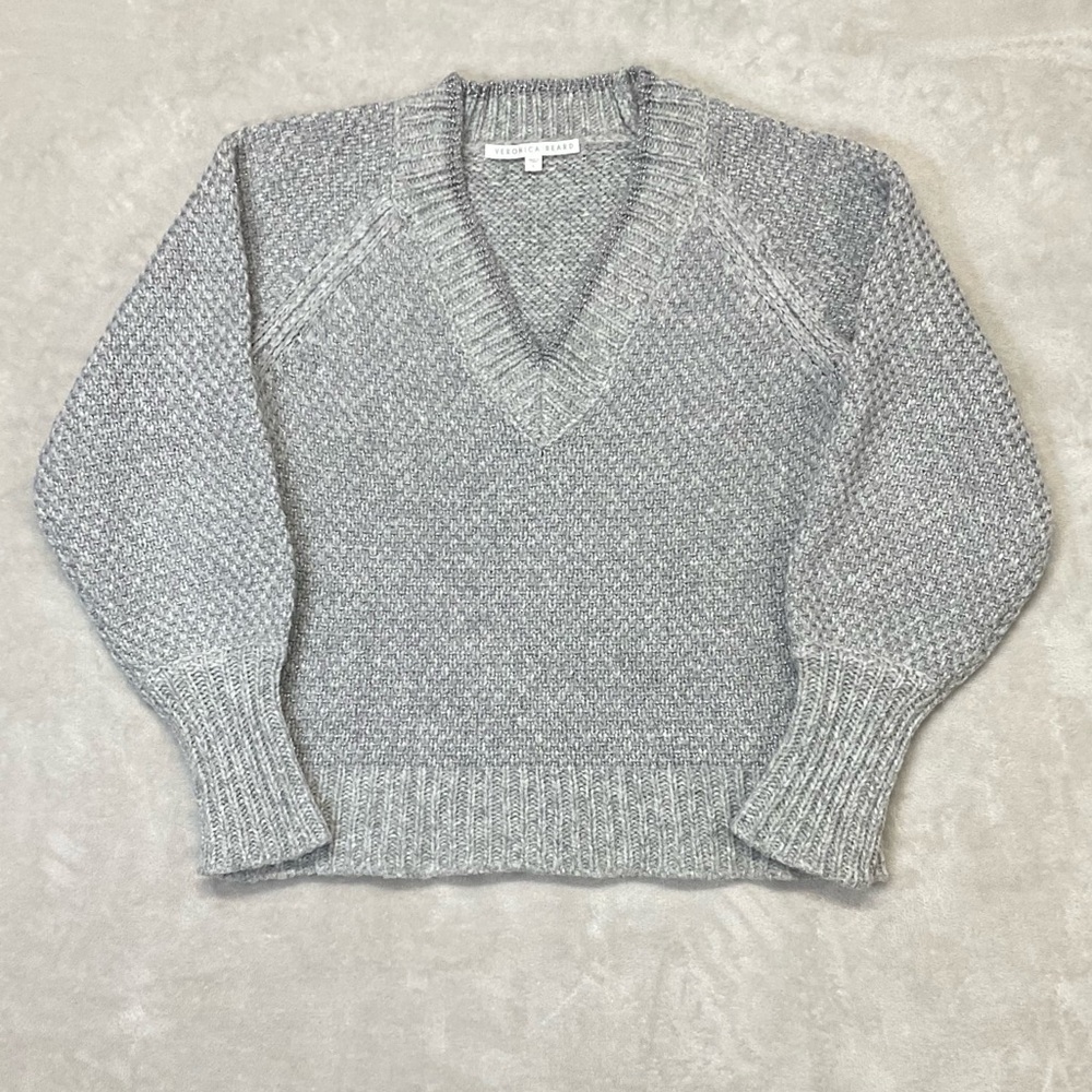 Veronica Beard Mirnie Gray V-Neck Alpaca Sweater Womens L - Picture 4 of 10